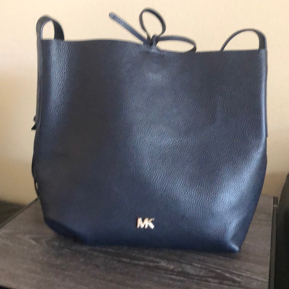 Michael Kors Navy Blue Pebbled Leather Messenger Tote